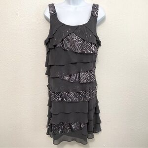 Retro‎ Y2K Ruffle Sequined Gray Shift Dress 16 Showgirl Flapper New Years 20s